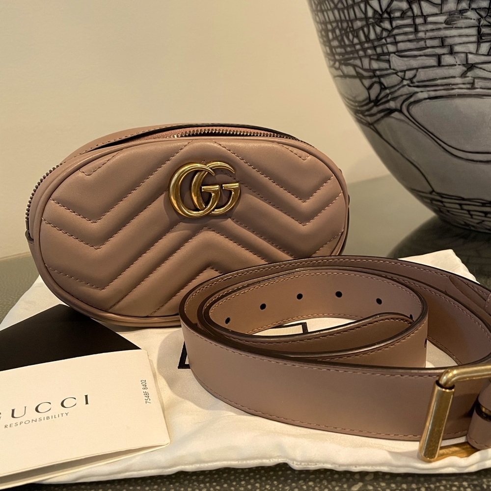 ✨Gucci GG Marmont Matelasse Beige Belt Bag NEW